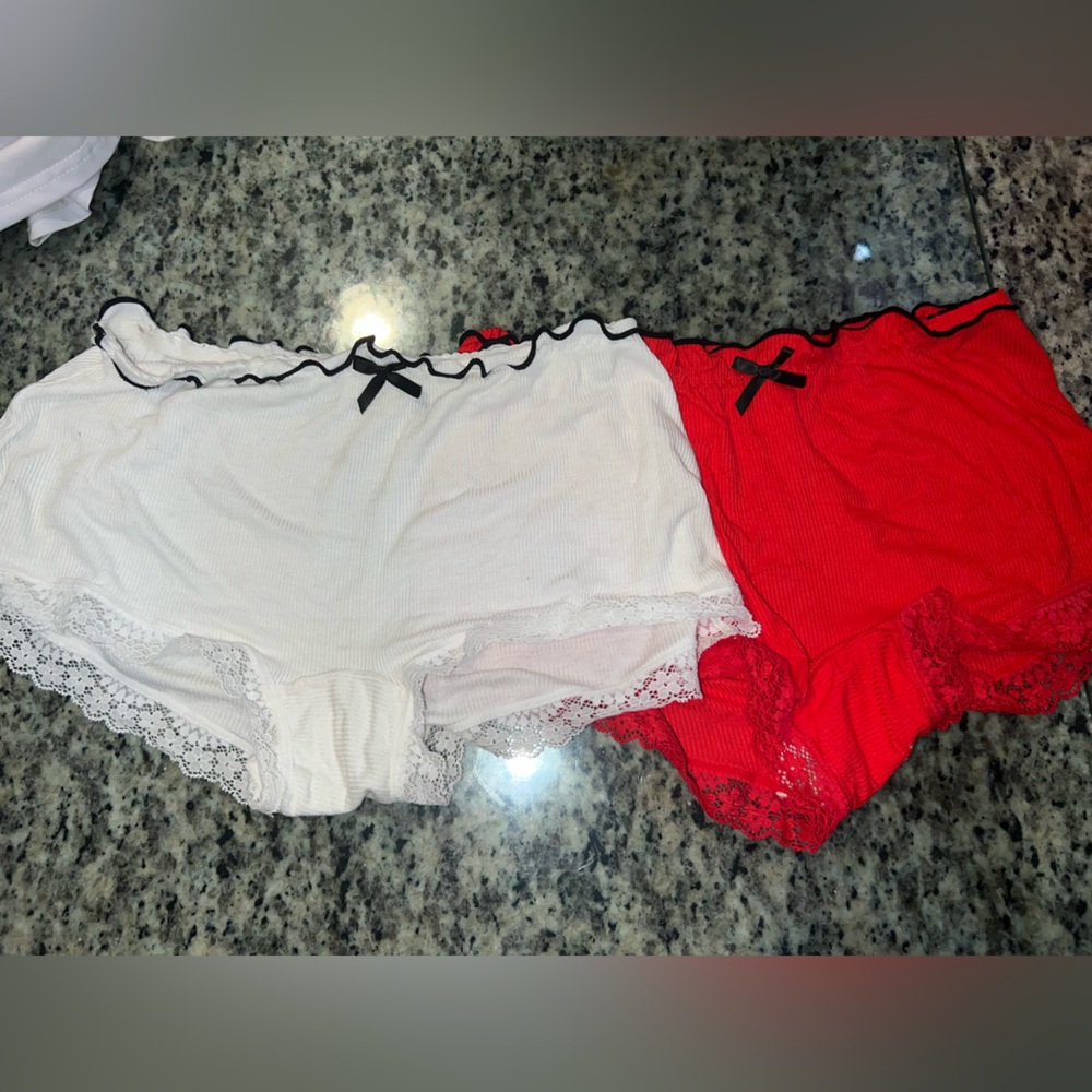 Red and White Lace Trim Shorts bundle